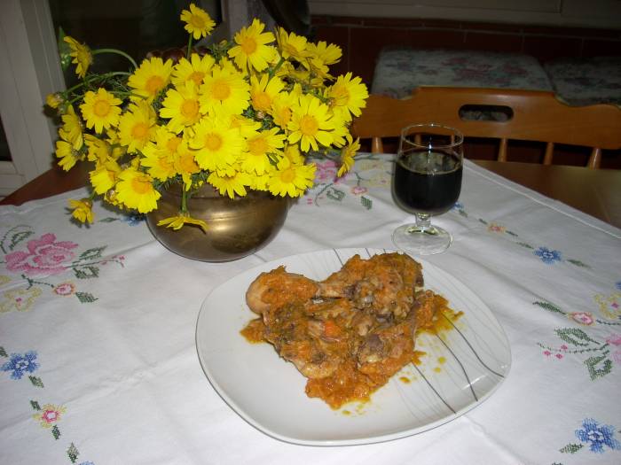 Pollo con i peperoni e zucca